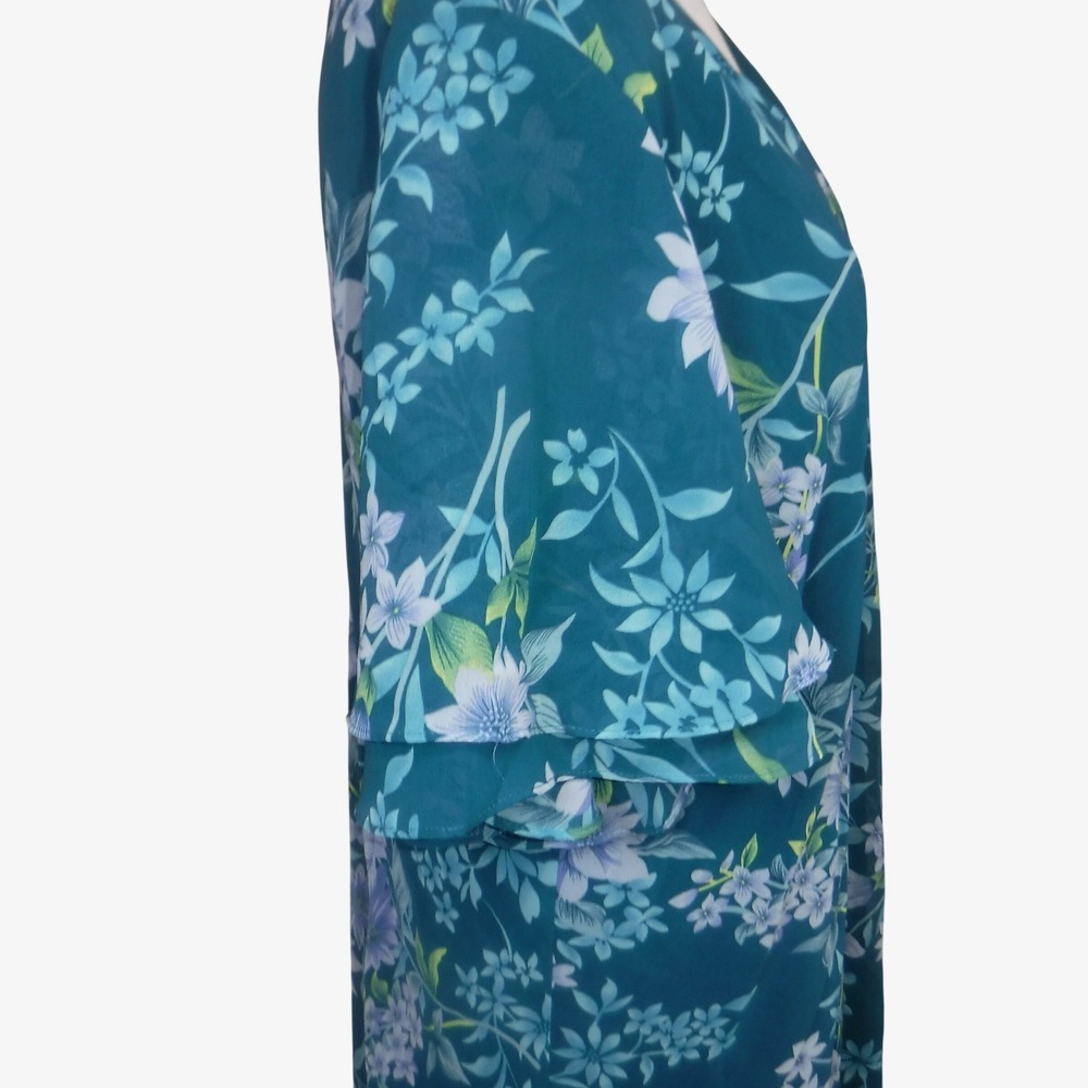 Anthony Richards Teal Floral Chiffon Midi Dress Flutter Sleeve V-Neck 22W - Picture 7 of 11